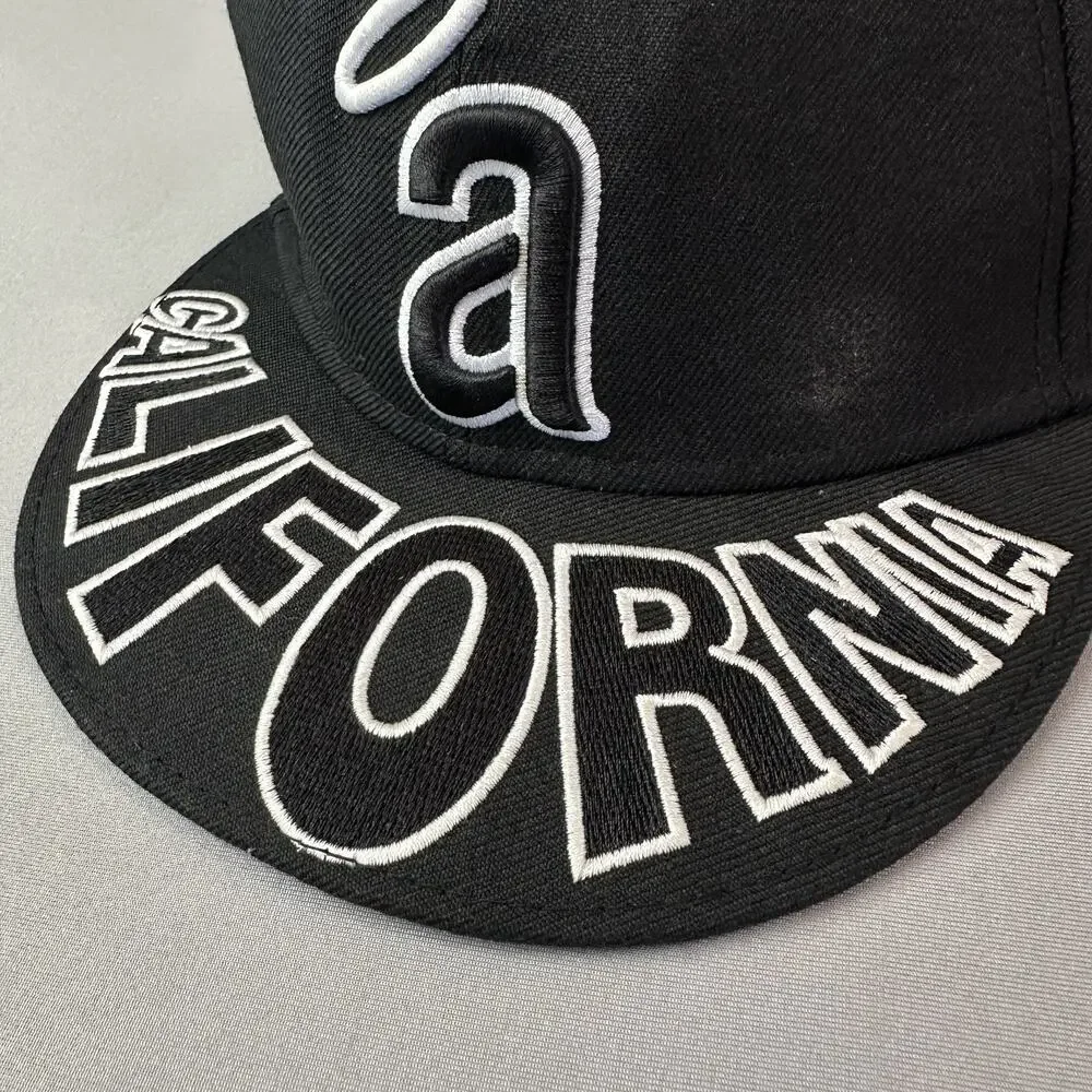 New Era California Angels Hat Cap Fitted Mens 6 7/8 Black MLB Cooperstown